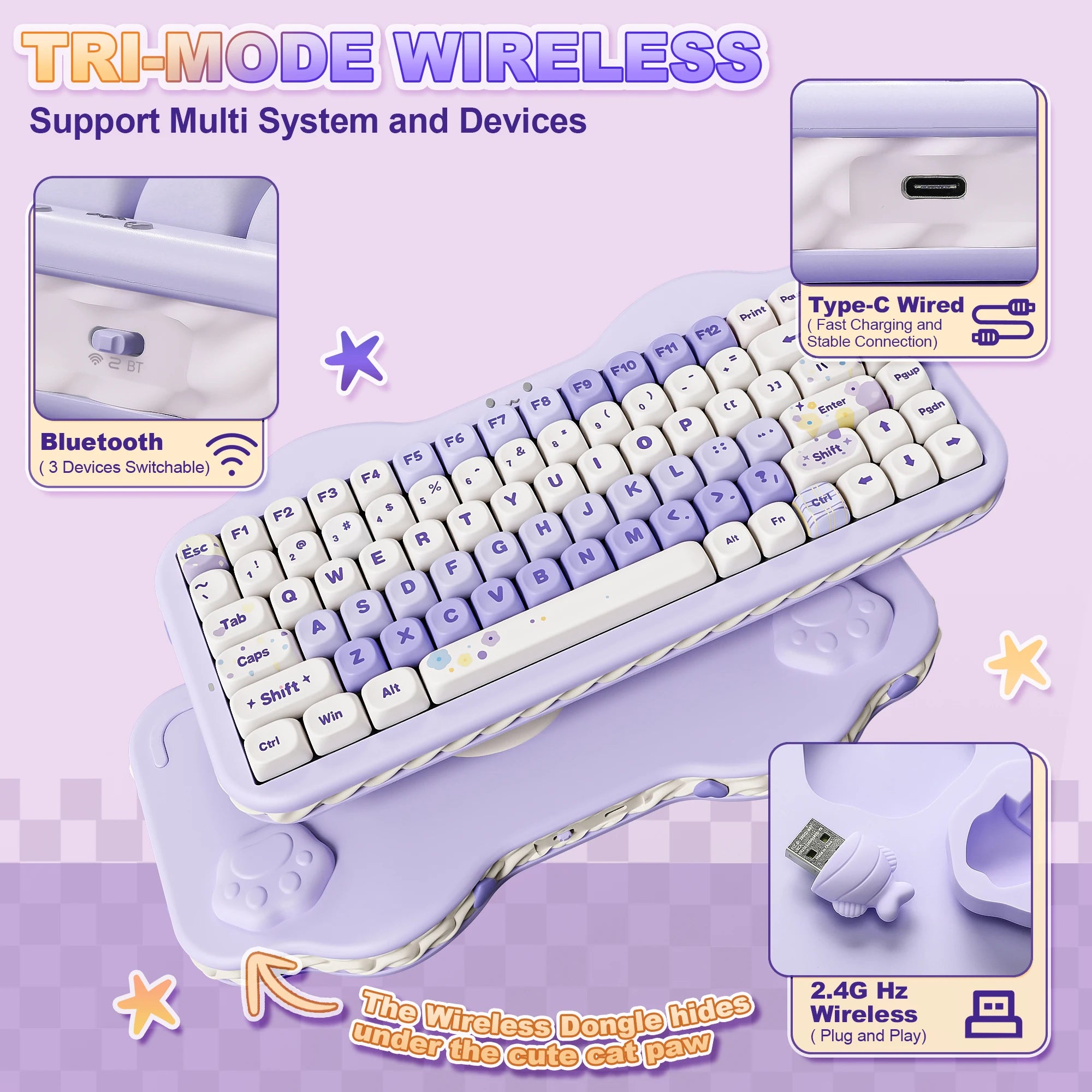 YUNZII C75 Wireless Mechanical Keyboard, 75% Creamy Hot Swap Custom RGB Keyboard, Gasket Cute Cake Design, for Win/Mac/Gaming