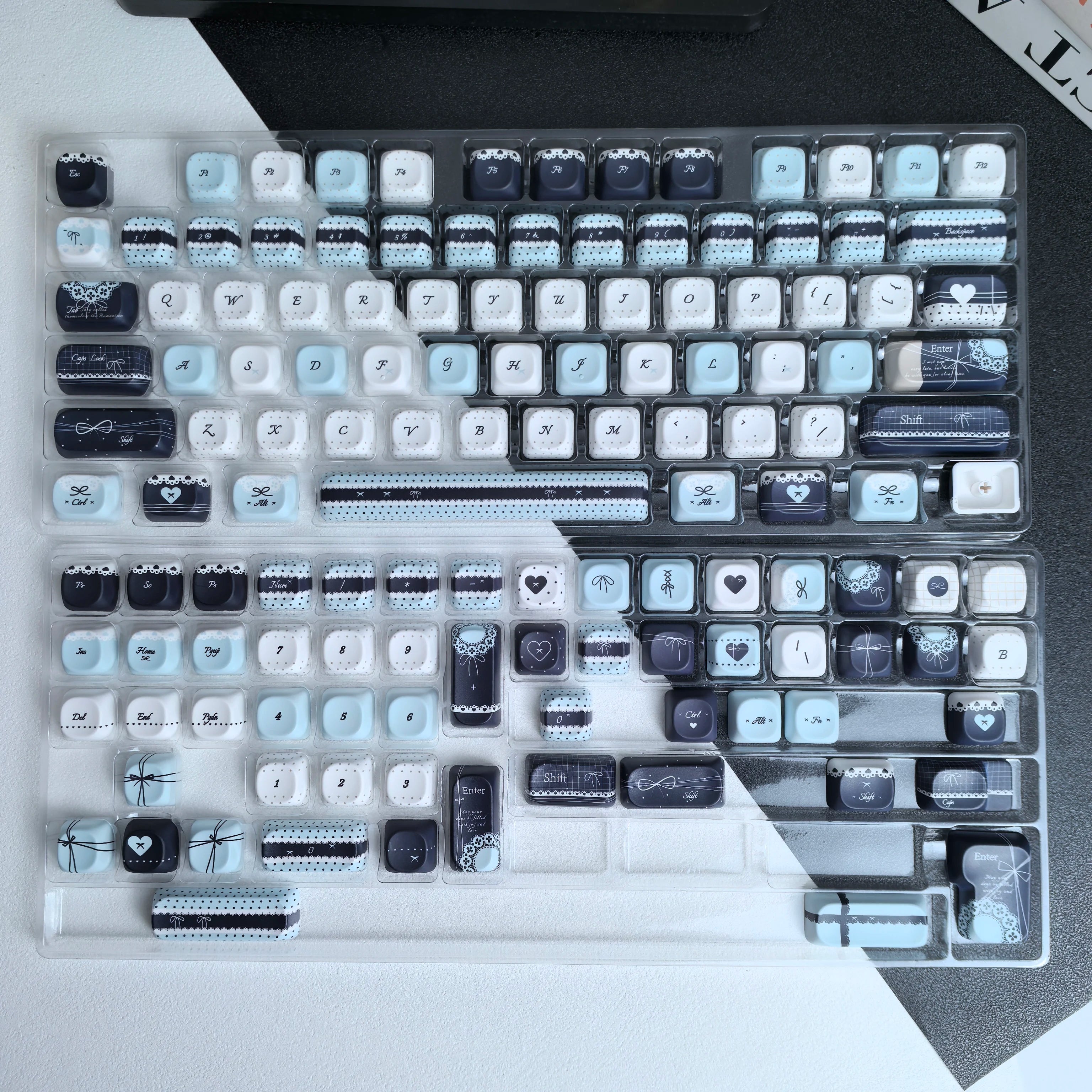 MAIMOOO Lolita Style Keycaps Pbt Moa Cherry Cute Blue Pink Black Customized Sublimation Keycaps AZERTY Alice Layout